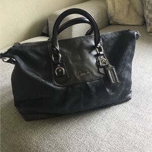 Coach Black Signature Tote with Leather Trim